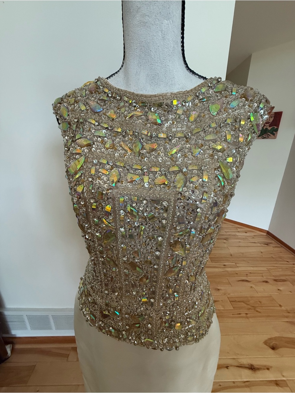 Terani Couture Beaded Champagne and Ivory Midi Dress - Picture 6 of 13